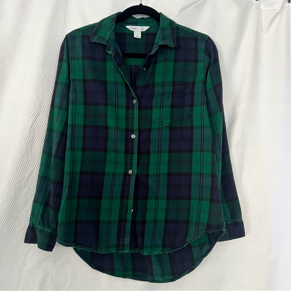 Old Navy Classic Flannel Shirt Green/Navy plaid women’s medium